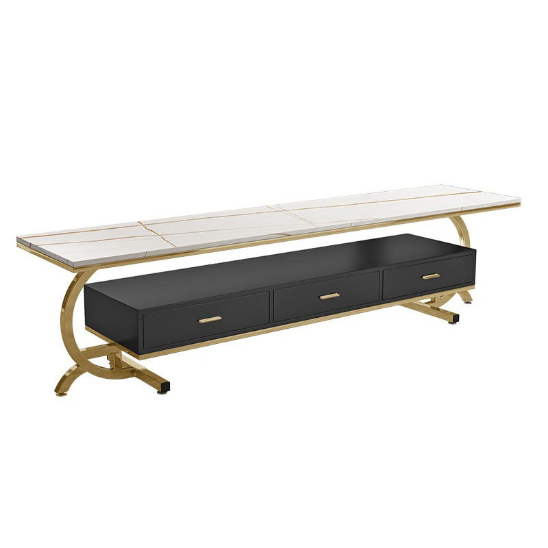 Glam Slate Top TV Media Console 3 Drawers Metallic Stand Console