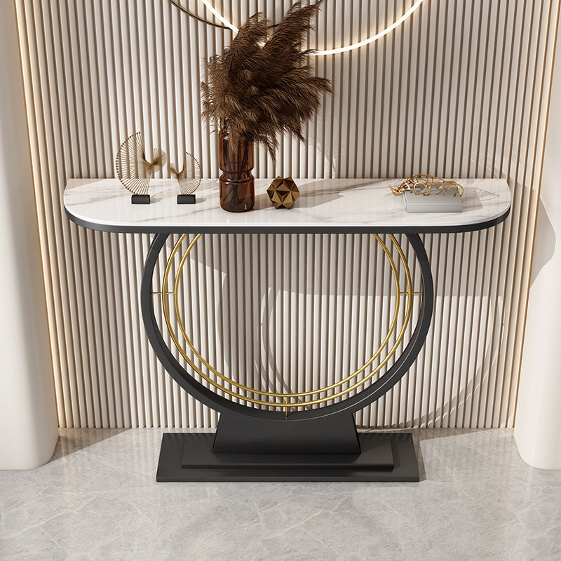 11" Wide Stone Glam Console Sofa Table Half Moon Console Table