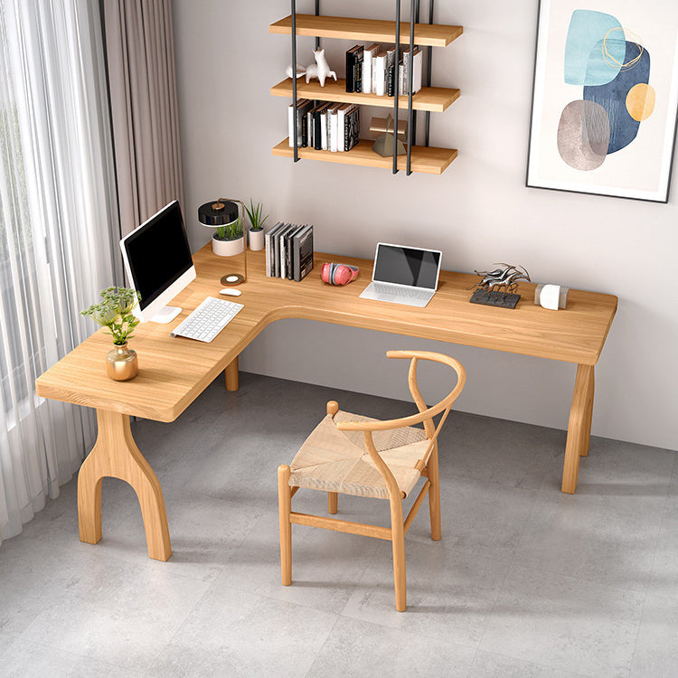 Contemporary Style L-Shape Home Wrting Desk Simple Solid Wood Working Writing Desk
