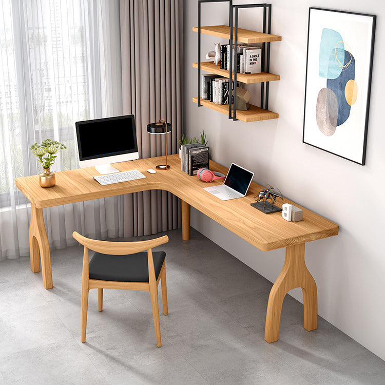 Contemporary Style L-Shape Home Wrting Desk Simple Solid Wood Working Writing Desk
