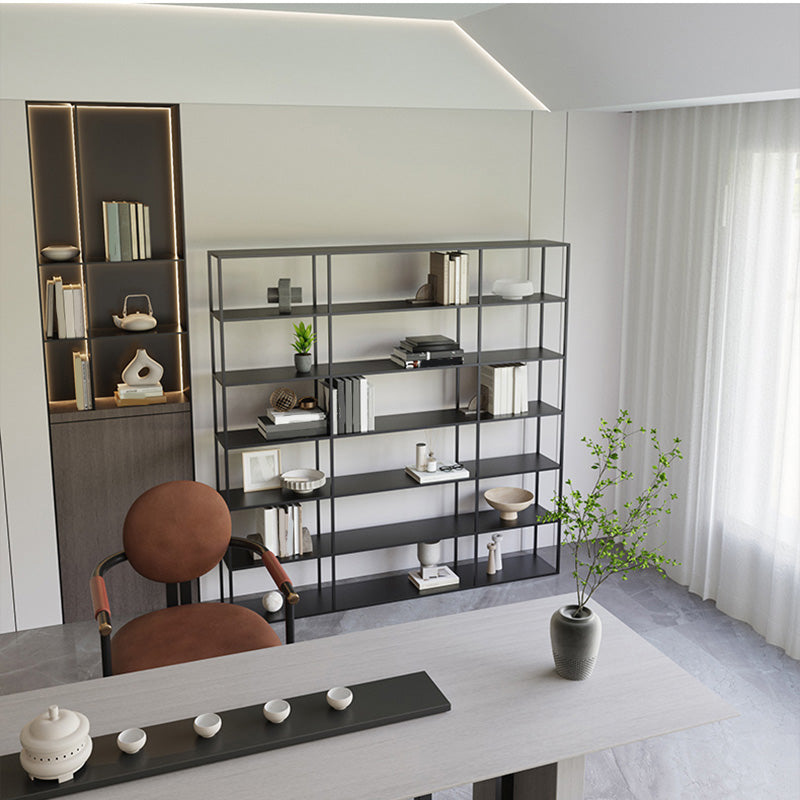 Modern Open Storage Bookcase 9.8" W Iron Frame Bookshelf with Shelves