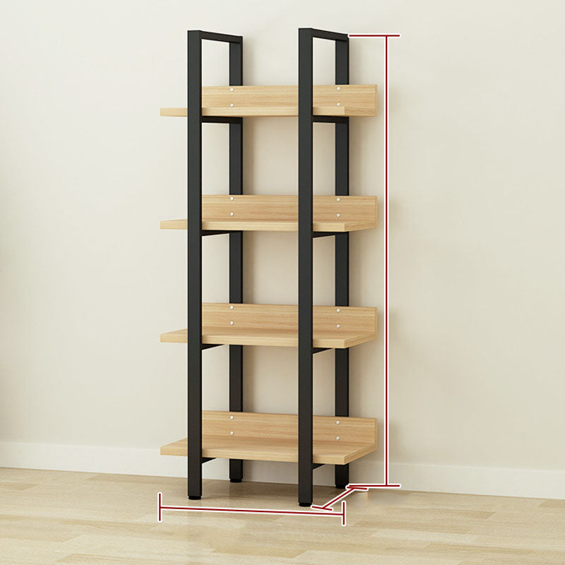 Contemporary Metal and Wooden Bookshelf Open Shelf Bookcase with Shelves