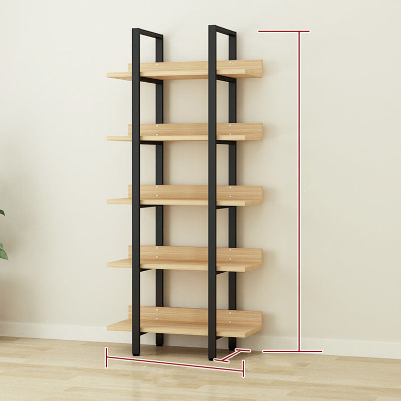 Contemporary Metal and Wooden Bookshelf Open Shelf Bookcase with Shelves