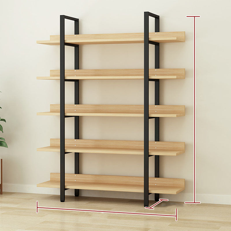 Contemporary Metal and Wooden Bookshelf Open Shelf Bookcase with Shelves