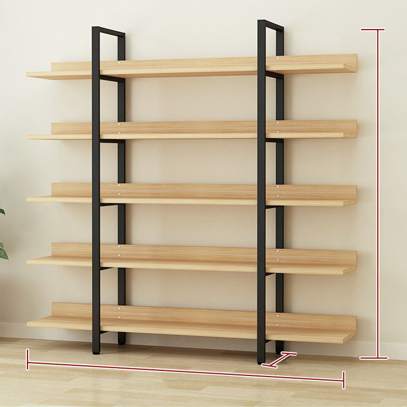 Contemporary Metal and Wooden Bookshelf Open Shelf Bookcase with Shelves