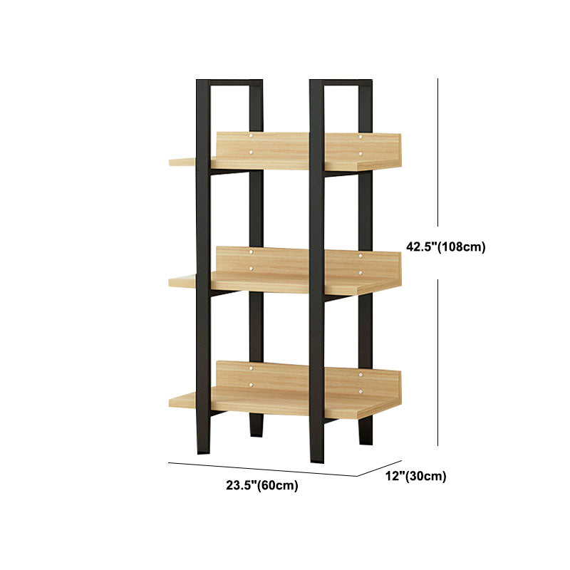 Contemporary Metal and Wooden Bookshelf Open Shelf Bookcase with Shelves
