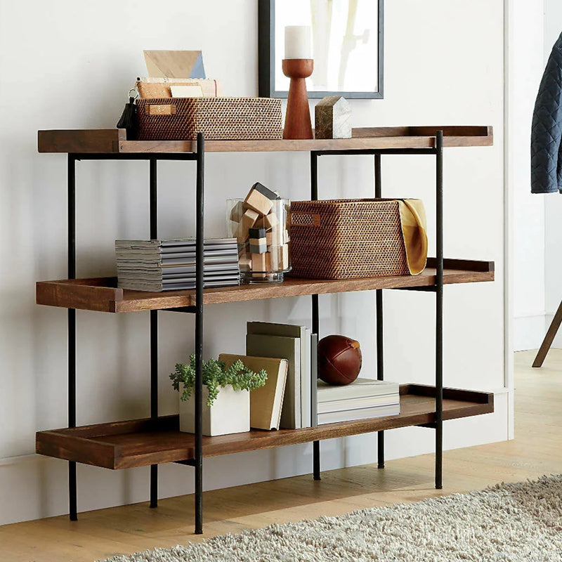 Modern Solid Wood Bookshelf Brown Etagere Open Shelf Vertical Bookcase