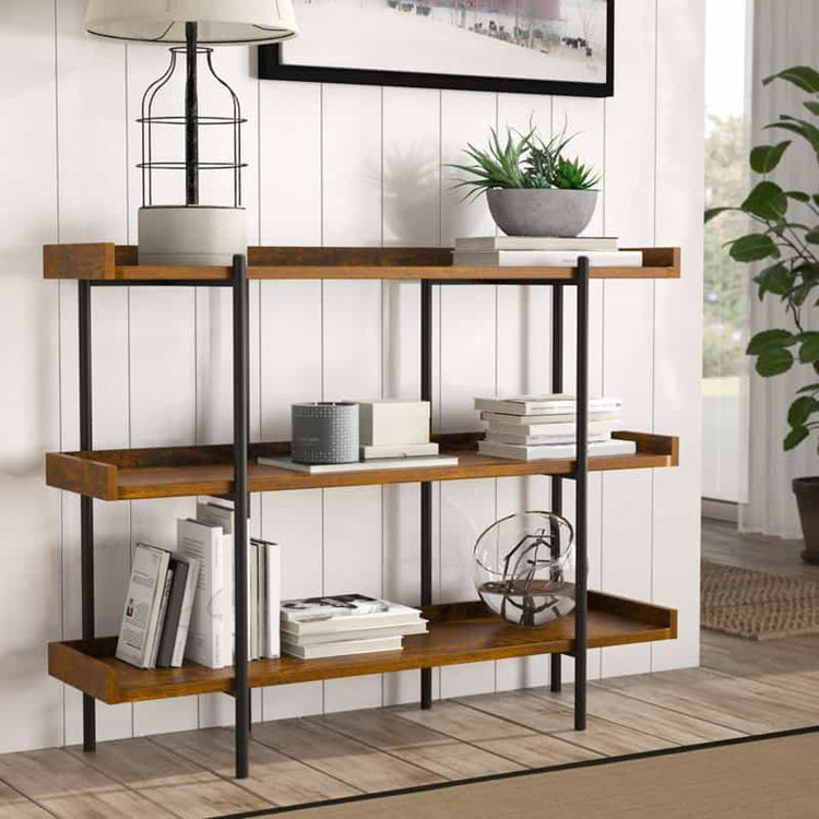 Modern Solid Wood Bookshelf Brown Etagere Open Shelf Vertical Bookcase