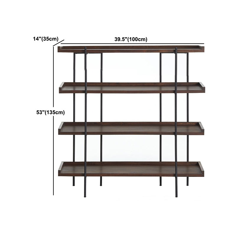 Modern Solid Wood Bookshelf Brown Etagere Open Shelf Vertical Bookcase