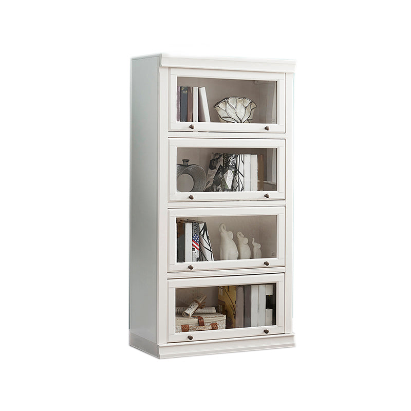 Modern Closed Storage Bookcase 12.5" W White Wooden Bookshelf with Glass Doors