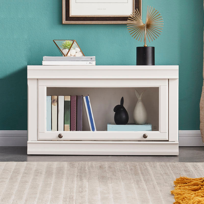 Modern Closed Storage Bookcase 12.5" W White Wooden Bookshelf with Glass Doors