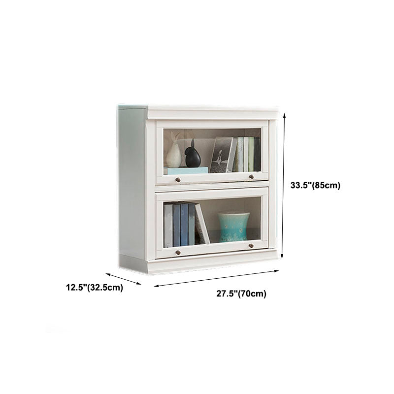 Modern Closed Storage Bookcase 12.5" W White Wooden Bookshelf with Glass Doors