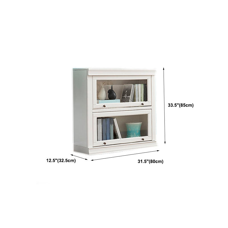 Modern Closed Storage Bookcase 12.5" W White Wooden Bookshelf with Glass Doors