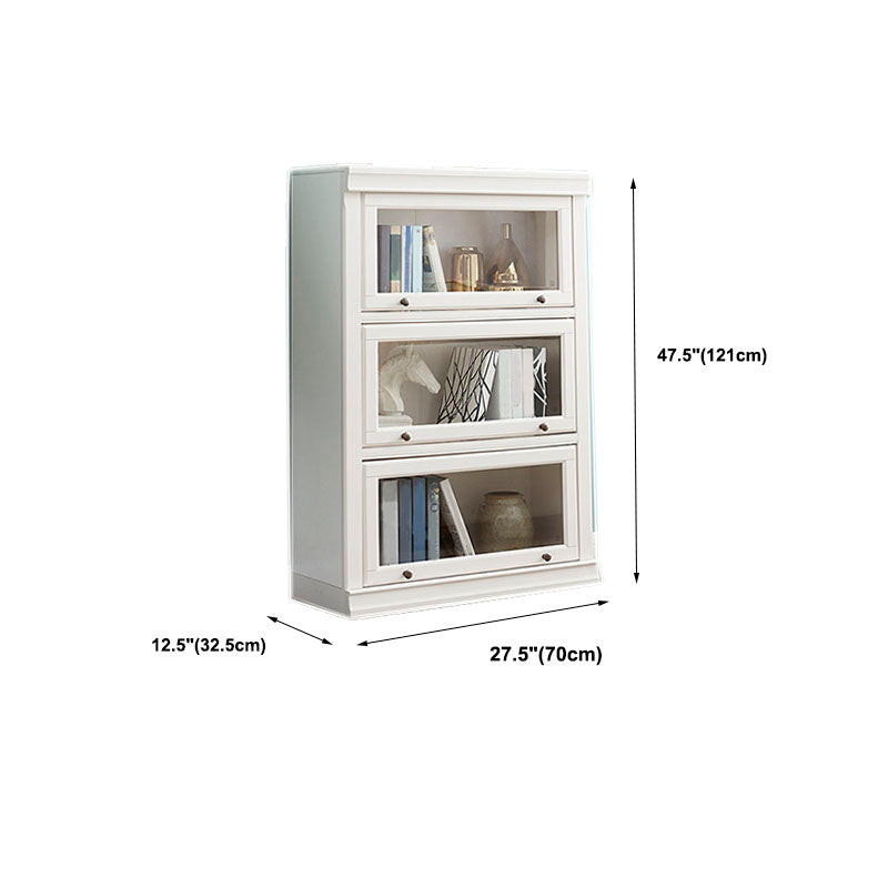 Modern Closed Storage Bookcase 12.5" W White Wooden Bookshelf with Glass Doors