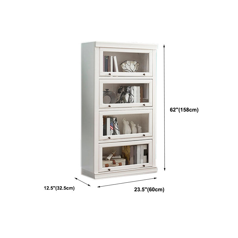 Modern Closed Storage Bookcase 12.5" W White Wooden Bookshelf with Glass Doors