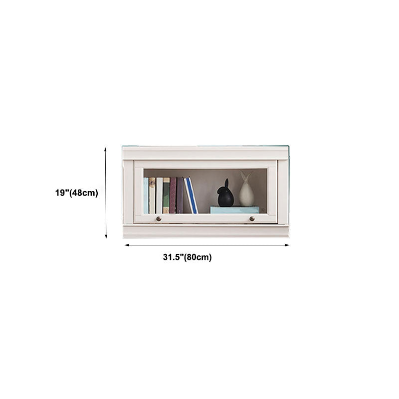 Modern Closed Storage Bookcase 12.5" W White Wooden Bookshelf with Glass Doors