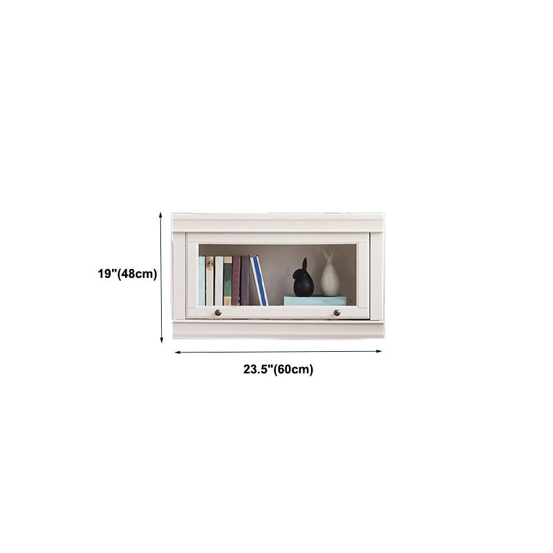 Modern Closed Storage Bookcase 12.5" W White Wooden Bookshelf with Glass Doors
