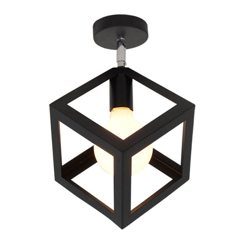 Industrial Flush Light Fixtures Geometric Iron 1 Light Flush Mount Lamps in Black