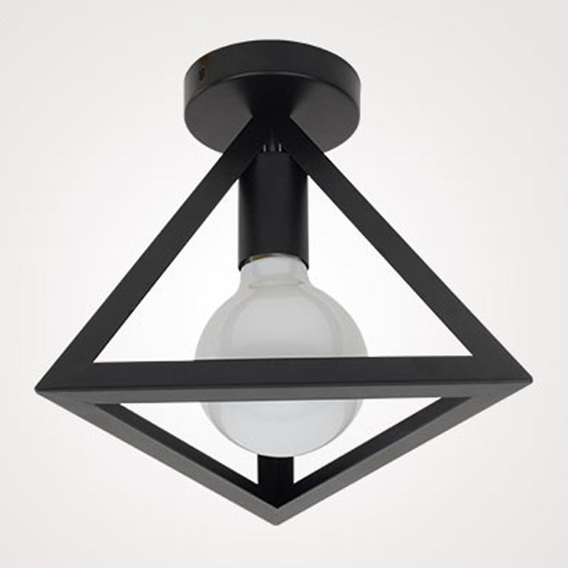 Industrial Flush Light Fixtures Geometric Iron 1 Light Flush Mount Lamps in Black