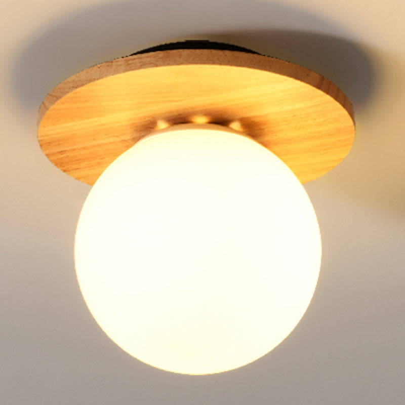 Contemporary Sphere Flush Light Fixture Wood 1 Light Flush Mount Lamps in Brown