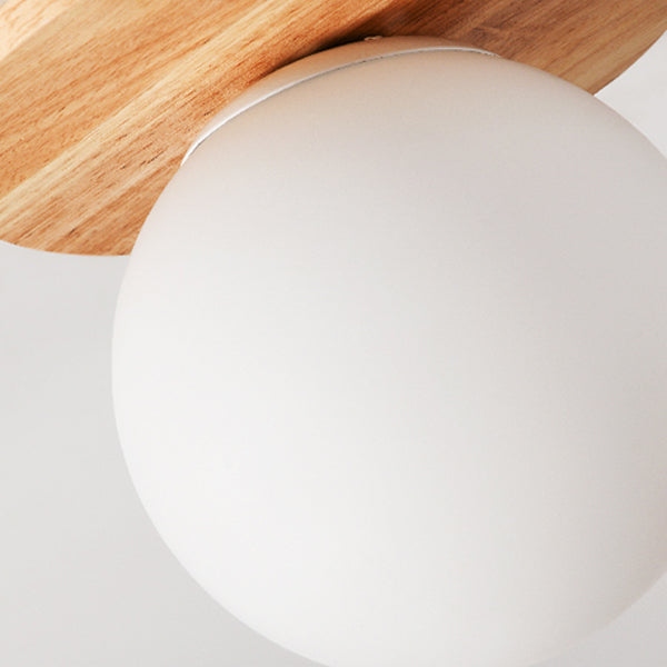 Contemporary Sphere Flush Light Fixture Wood 1 Light Flush Mount Lamps in Brown