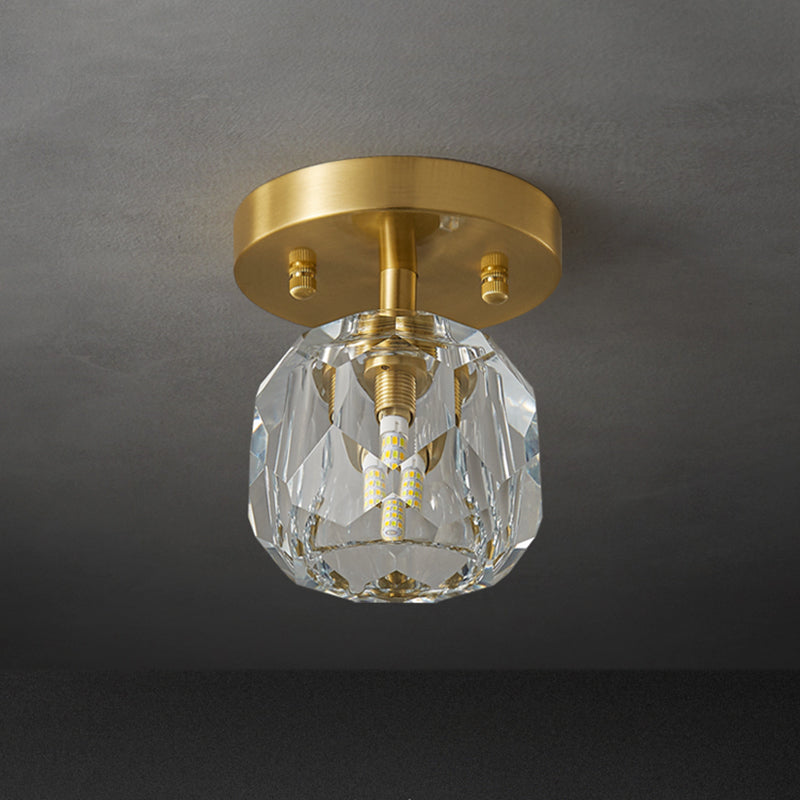 Contemporary Sphere Flush Light Fixture Crystal 1 Light Flush Mount Lights in Gold