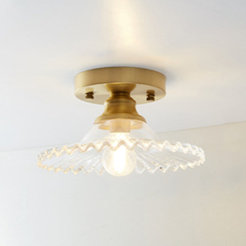 Golden Single Flush Mount Lighting Modernism Glass Shaded Ceiling Light