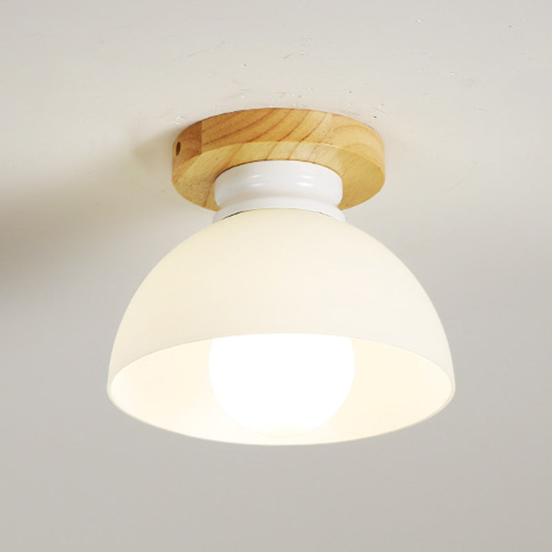 Single Beige Finish Flush Mount Lighting Nodic Wooden Shaded Ceiling Light
