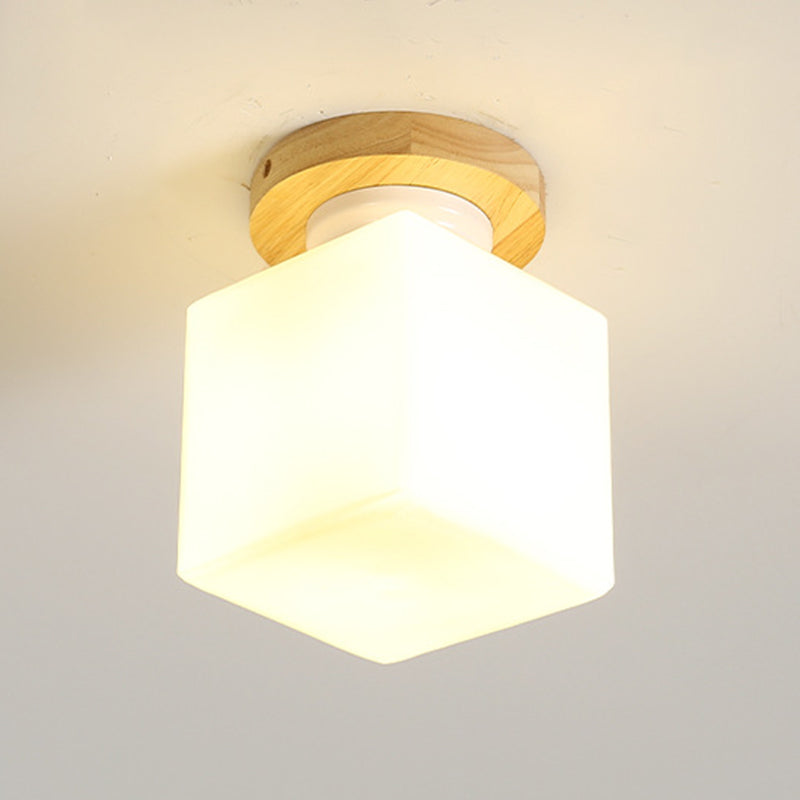 Single Beige Finish Flush Mount Lighting Nodic Wooden Shaded Ceiling Light