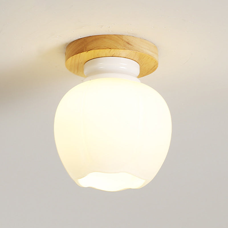 Single Beige Finish Flush Mount Lighting Nodic Wooden Shaded Ceiling Light