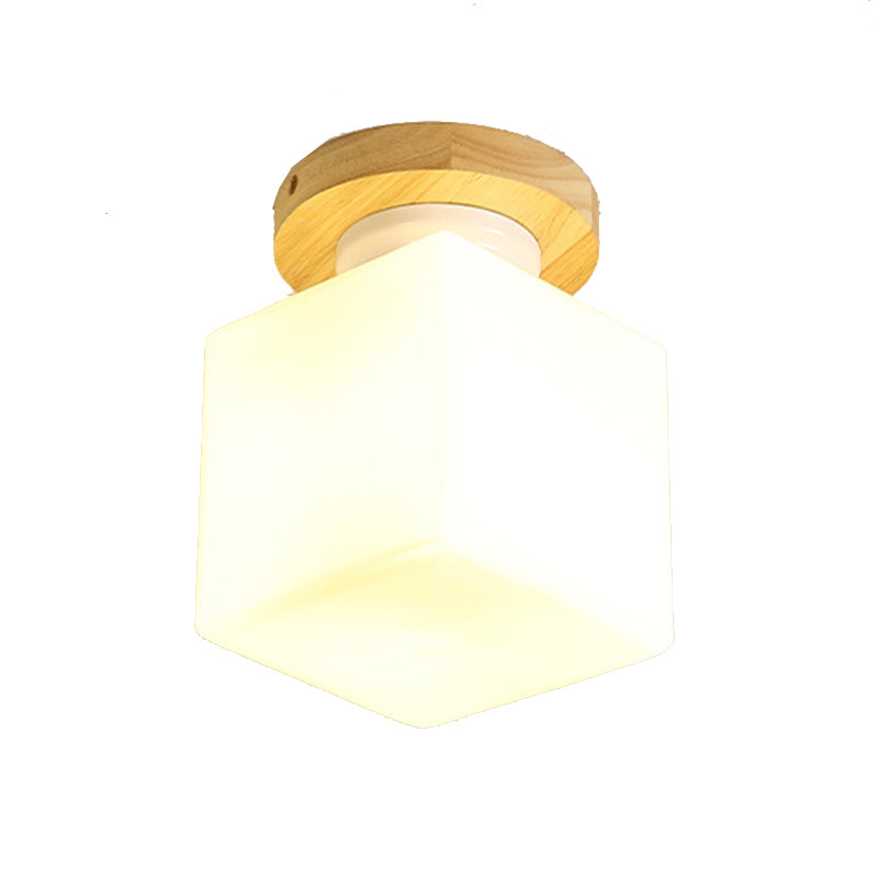 Single Beige Finish Flush Mount Lighting Nodic Wooden Shaded Ceiling Light