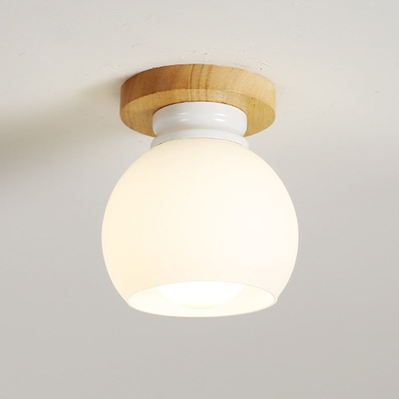 Single Beige Finish Flush Mount Lighting Nodic Wooden Shaded Ceiling Light