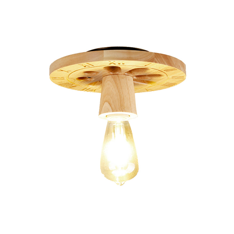 Single Beige Finish Flush Mount Lighting Nodic Wooden Shaded Ceiling Light
