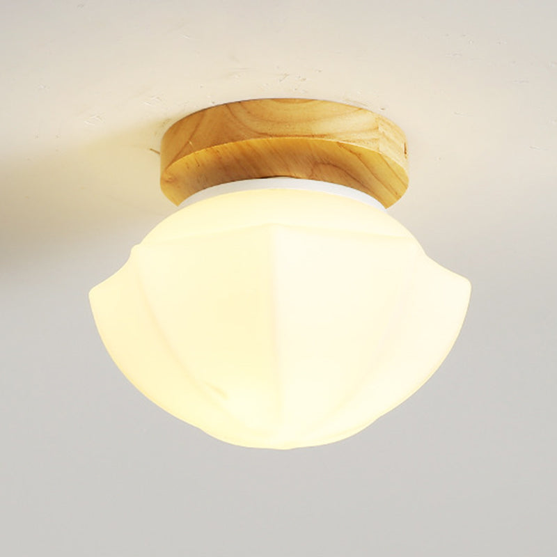 Single Beige Finish Flush Mount Lighting Nodic Wooden Shaded Ceiling Light