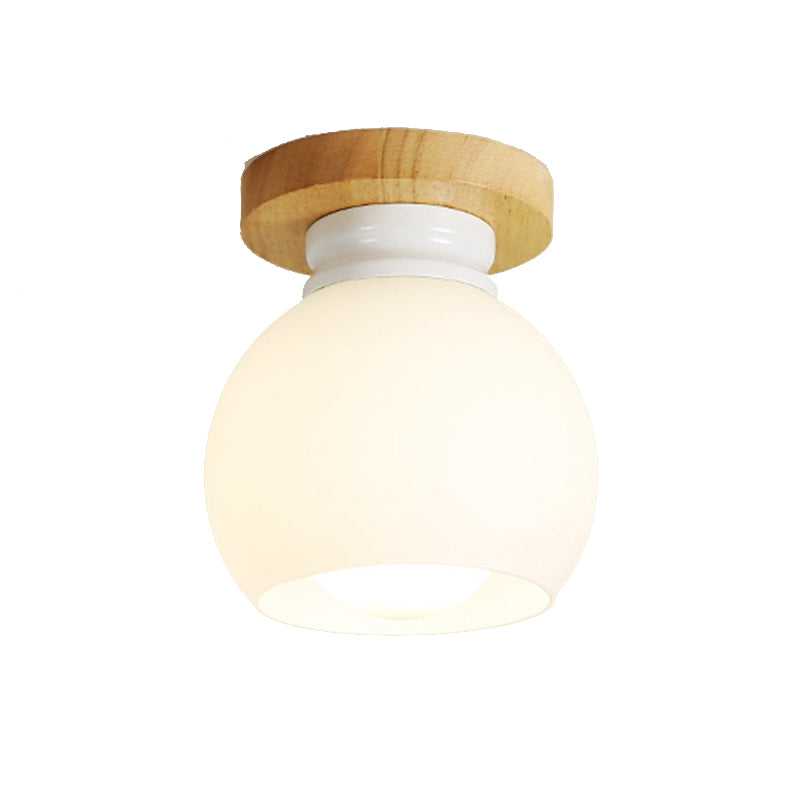 Single Beige Finish Flush Mount Lighting Nodic Wooden Shaded Ceiling Light