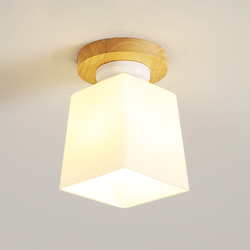 Single Beige Finish Flush Mount Lighting Nodic Wooden Shaded Ceiling Light