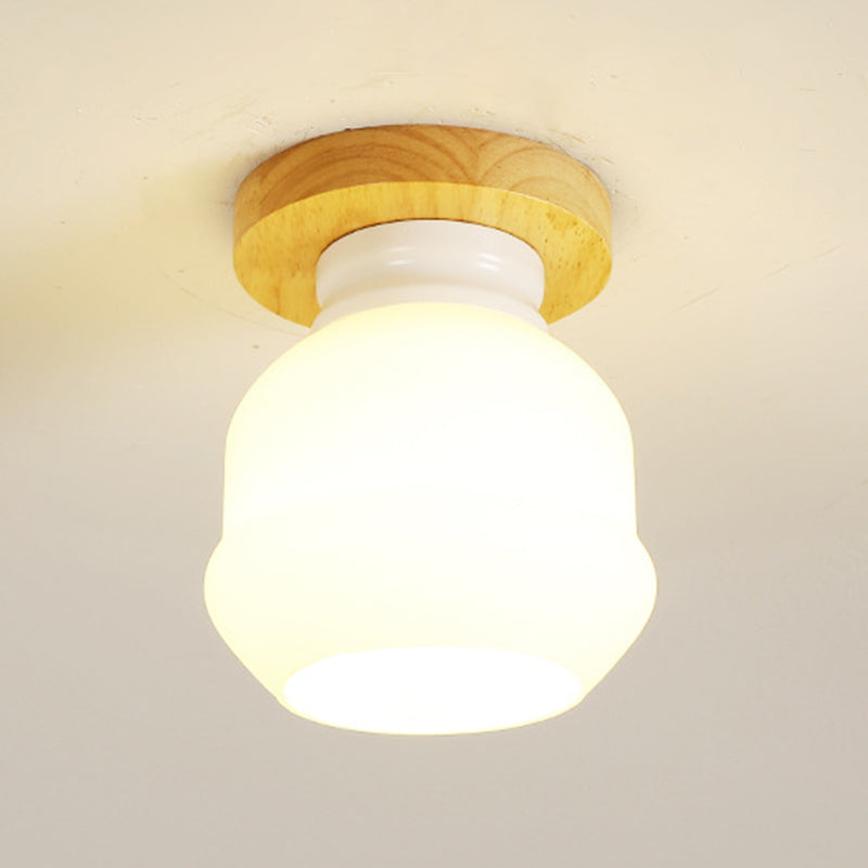 Single Beige Finish Flush Mount Lighting Nodic Wooden Shaded Ceiling Light