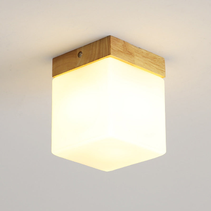 Single Beige Finish Flush Mount Lighting Nodic Wooden Shaded Ceiling Light