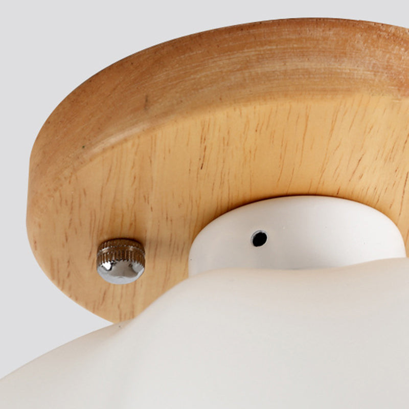 Single Beige Finish Flush Mount Lighting Nodic Wooden Shaded Ceiling Light