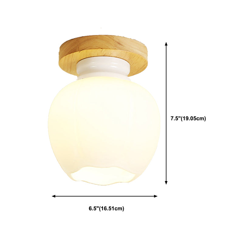Single Beige Finish Flush Mount Lighting Nodic Wooden Shaded Ceiling Light