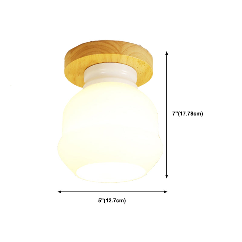 Single Beige Finish Flush Mount Lighting Nodic Wooden Shaded Ceiling Light