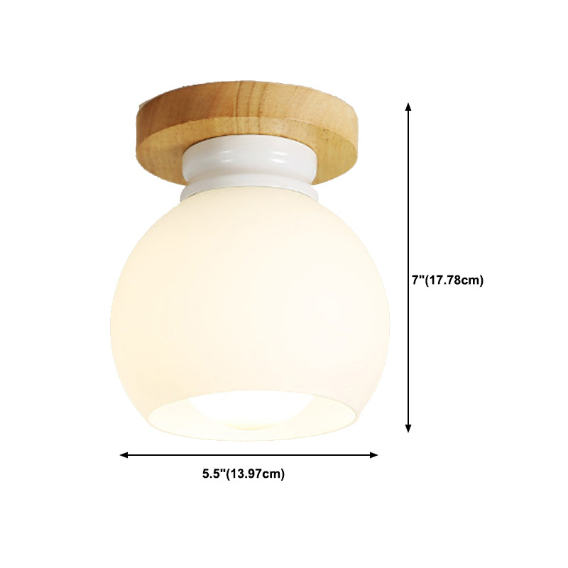 Single Beige Finish Flush Mount Lighting Nodic Wooden Shaded Ceiling Light