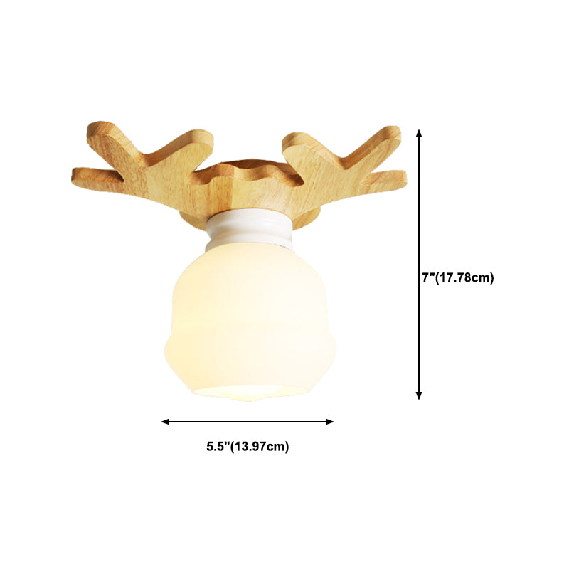Single Beige Finish Flush Mount Lighting Nodic Wooden Shaded Ceiling Light