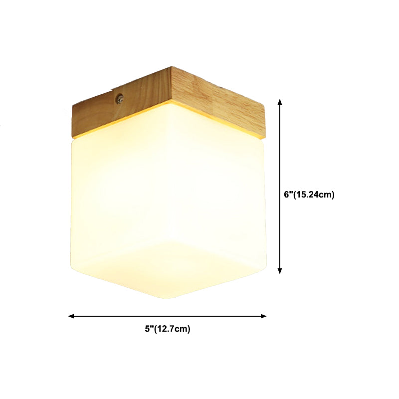 Single Beige Finish Flush Mount Lighting Nodic Wooden Shaded Ceiling Light