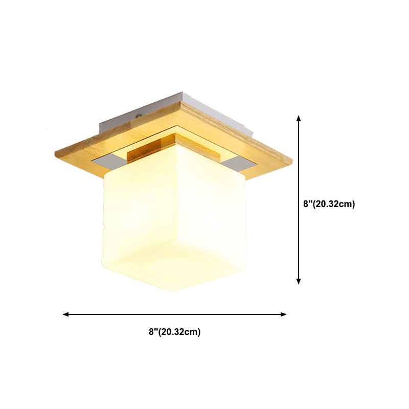 Single Beige Finish Flush Mount Lighting Nodic Wooden Shaded Ceiling Light