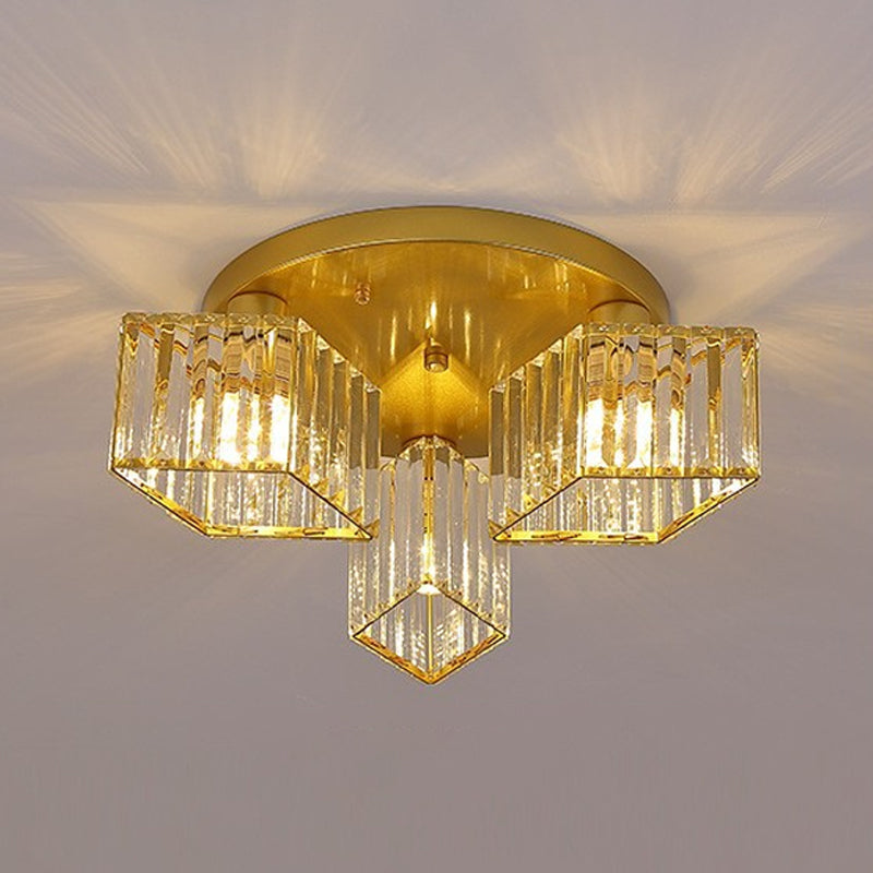 3/4/5/6-Light Golden Flush Mount Lighting Modernism Glass Shaded Ceiling Light