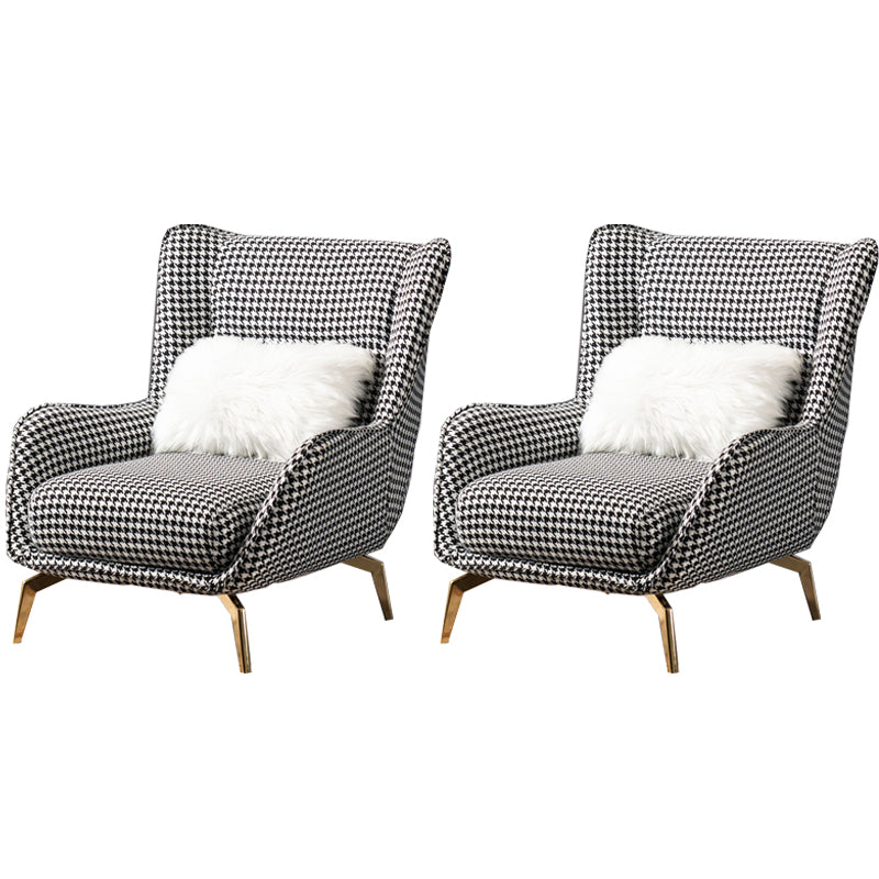 Glam Style with Handrail Leather HandrailMetal Foot Arm Chair with Fixed Backrest