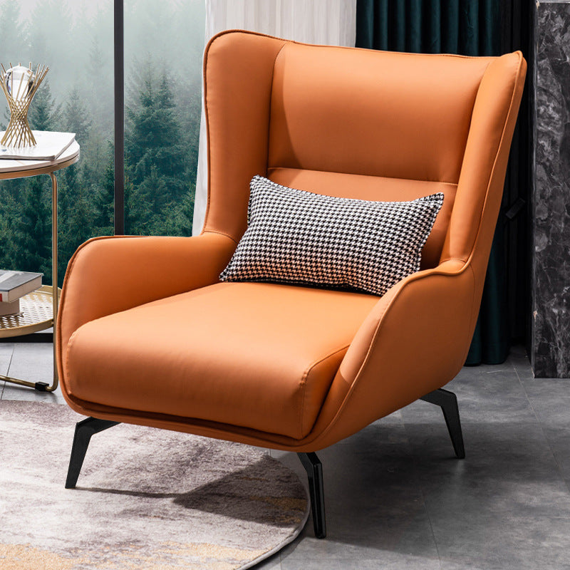 Glam Style with Handrail Leather HandrailMetal Foot Arm Chair with Fixed Backrest