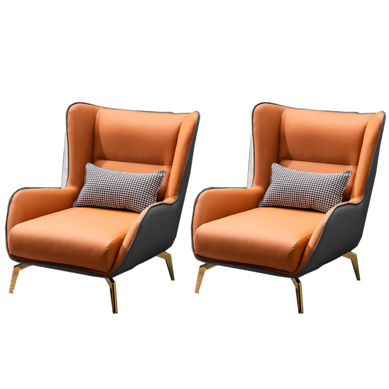 Glam Style with Handrail Leather HandrailMetal Foot Arm Chair with Fixed Backrest