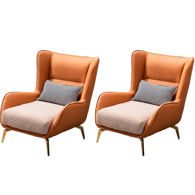 Glam Style with Handrail Leather HandrailMetal Foot Arm Chair with Fixed Backrest